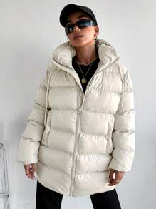 RueChic 拉鏈開襟斜口袋麵包服 - 白色 - 查看 5
