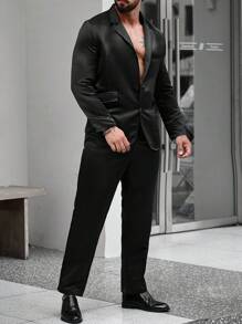 Manfinity AFTRDRK Men Single Breasted Blazer & Suit Pants - Black - View 3