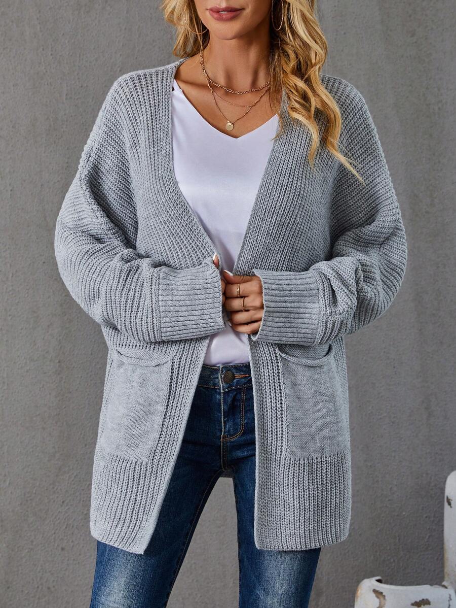 SHEIN LUNE Dual Pocket Batwing Sleeve Cardigan - Grey - View 1