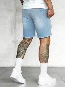 Men Ripped Frayed Raw Hem Denim Shorts Jorts