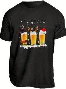 Men Christmas Print Tee - Black - View 1