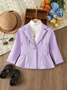 SHEIN Young Girl 1pc Lace Up Side Single Button Coat - Purple - View 1