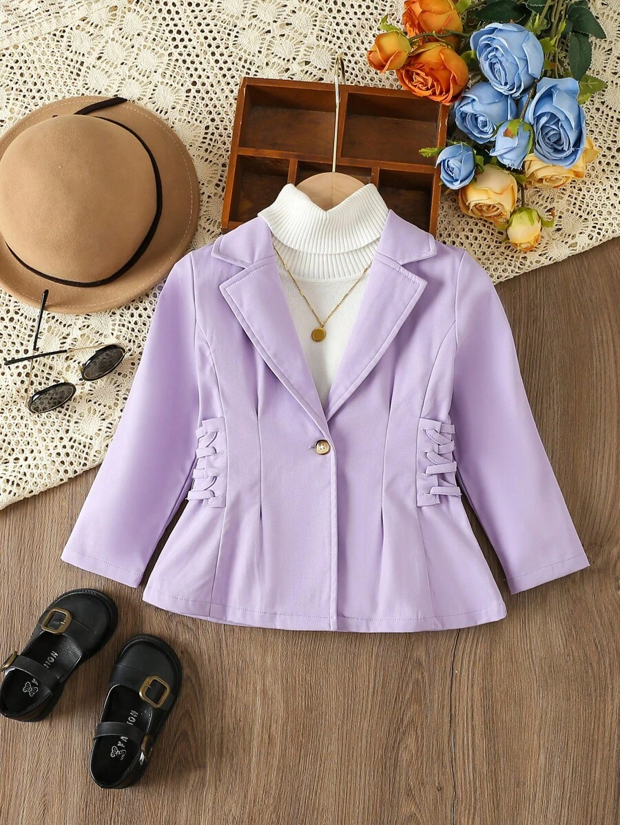 SHEIN Young Girl 1pc Lace Up Side Single Button Coat - Purple - View 1