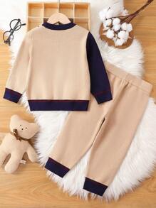 Young Boy Argyle Pattern Sweater & Knit Pants - Multicolor - View 2