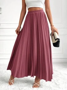 EURMUSE Chất rắn Chân Váy xếp ly - Hồng - Xem 4