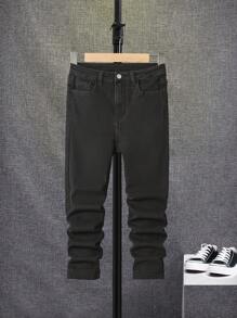 SHEIN Tween Boy Solid Slant Pocket Jeans - Black - View 2