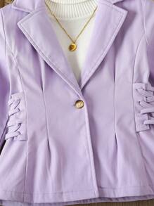 SHEIN Young Girl 1pc Lace Up Side Single Button Coat - Purple - View 4