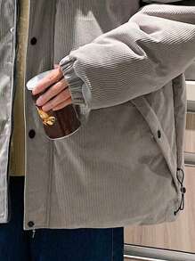 Claim Dot Men's Oversized Padded Coat With Letter Patch And Slant Pockets - Grey - View 6