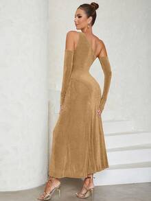 Đầm Cắt ra màu trơn Thanh lịch - Màu vàng - Xem 2