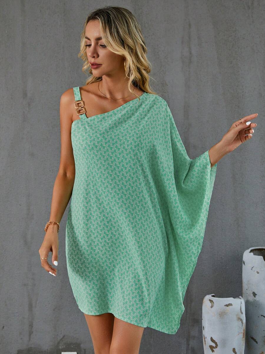 SHEIN Clasi In Toàn bộ Cổ không đối xứng tay cánh Đầm - Nhiều màu - Xem 1