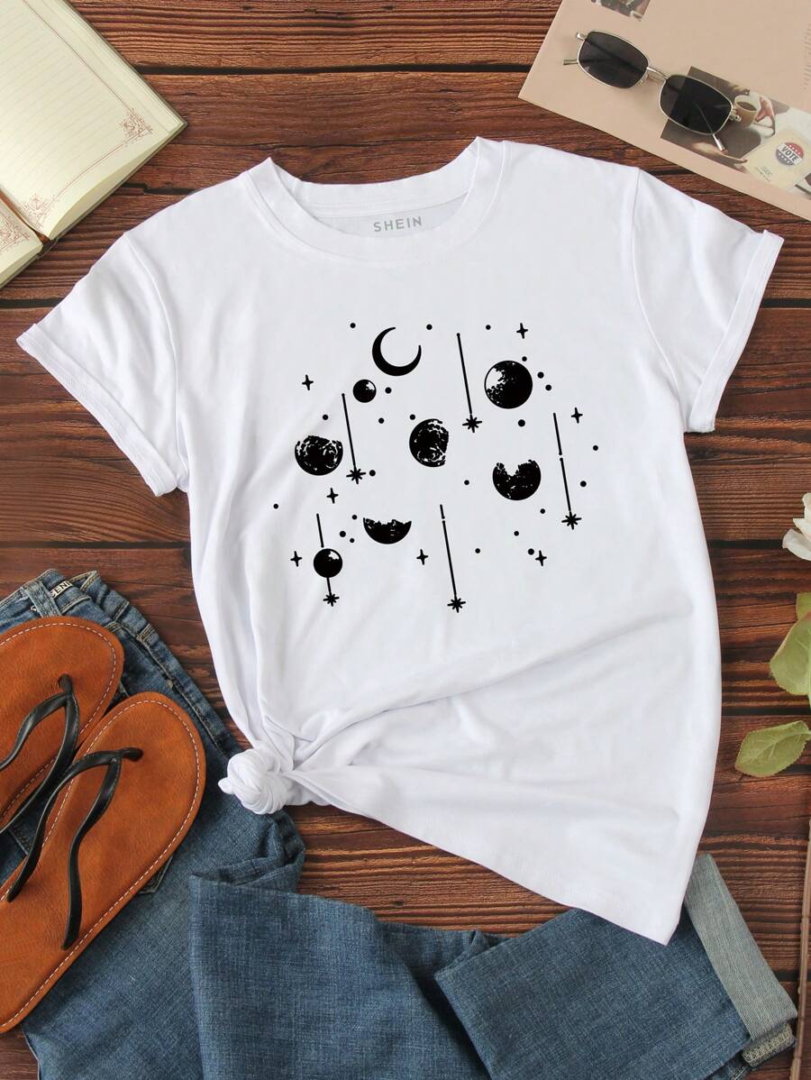 SHEIN LUNE In Mặt trăng Áo thun - trắng - Xem 1