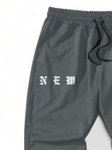 Manfinity LEGND 男士字母圖案衛褲 - 深灰色 - 查看 3