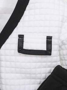 SHEIN 女嬰小可可風格格紋撞色夾克和喇叭褲套裝 - 黑與白 - 查看 5