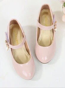 Zapatos De Piel Sintética De Tacón Alto Para Niña, Estilo Escolar Británico, Planos Para Estudiantes, Zapatos De Vestir Formales Para Actuación Infantil, Para Todas Las Estaciones - Rosa - Ver 5