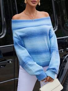 SHEIN Privé 漸變色露肩落肩毛衣 - 彩色 - 查看 1