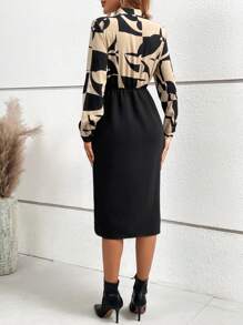 SHEIN Clasi 圖案印花前收褶洋裝 - 黑色 - 查看 2