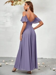 SHEIN Belle Cold Shoulder Split Thigh Chiffon Bridesmaid Dress - Purple - View 5