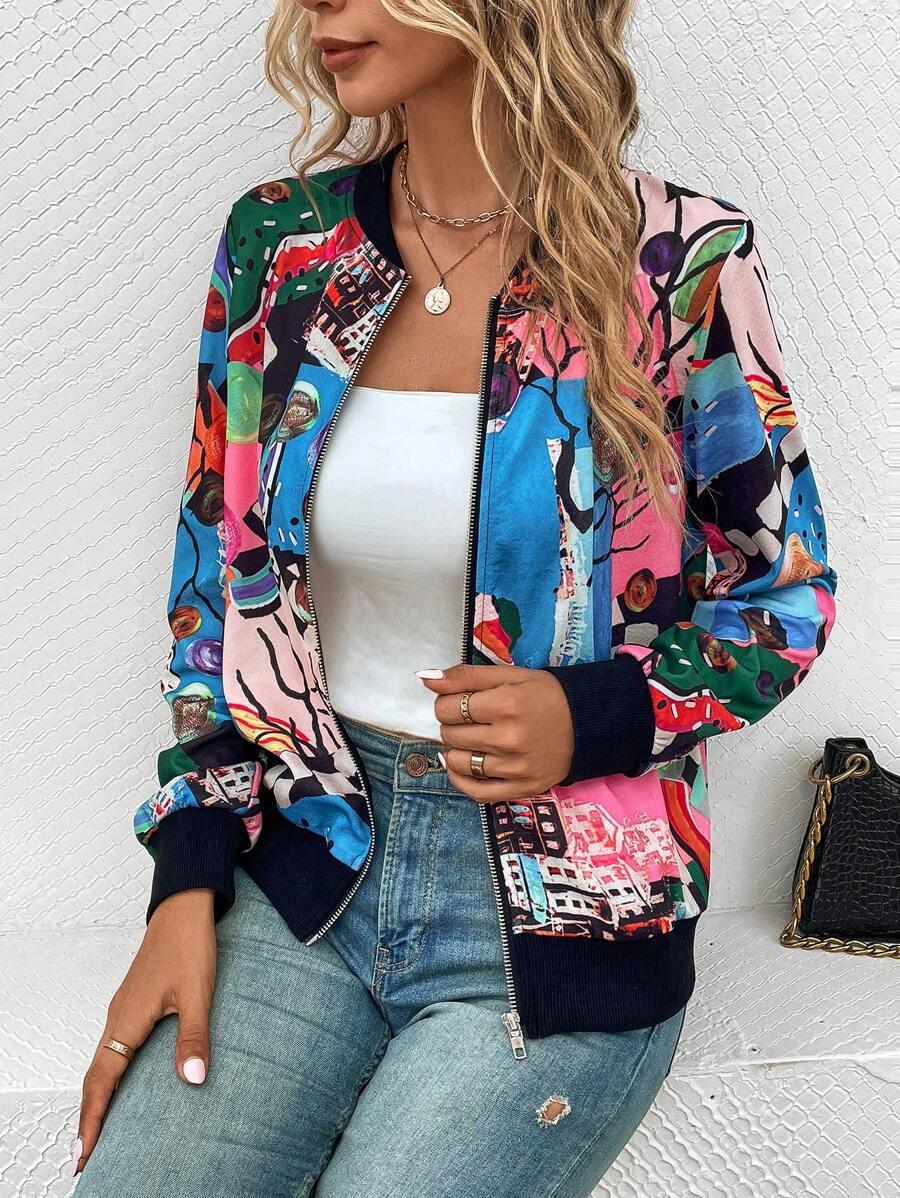 EMERY ROSE In Vẽ bậy Dây kéo Áo khoác bomber - Nhiều màu - Xem 1