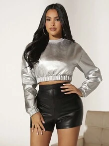 SHEIN SXY 落肩袖短款運動衫 - 銀色 - 查看 6