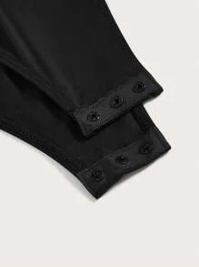 SHEIN BASICS 1pc Slim Fit Round Neck Bodysuit - Black - View 3