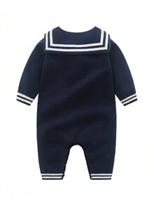 Bebé niño Mono con patrón de rayas cuello marinero tejido