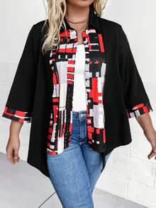 Plus Geo Print Button Front Shirt - Black - View 4