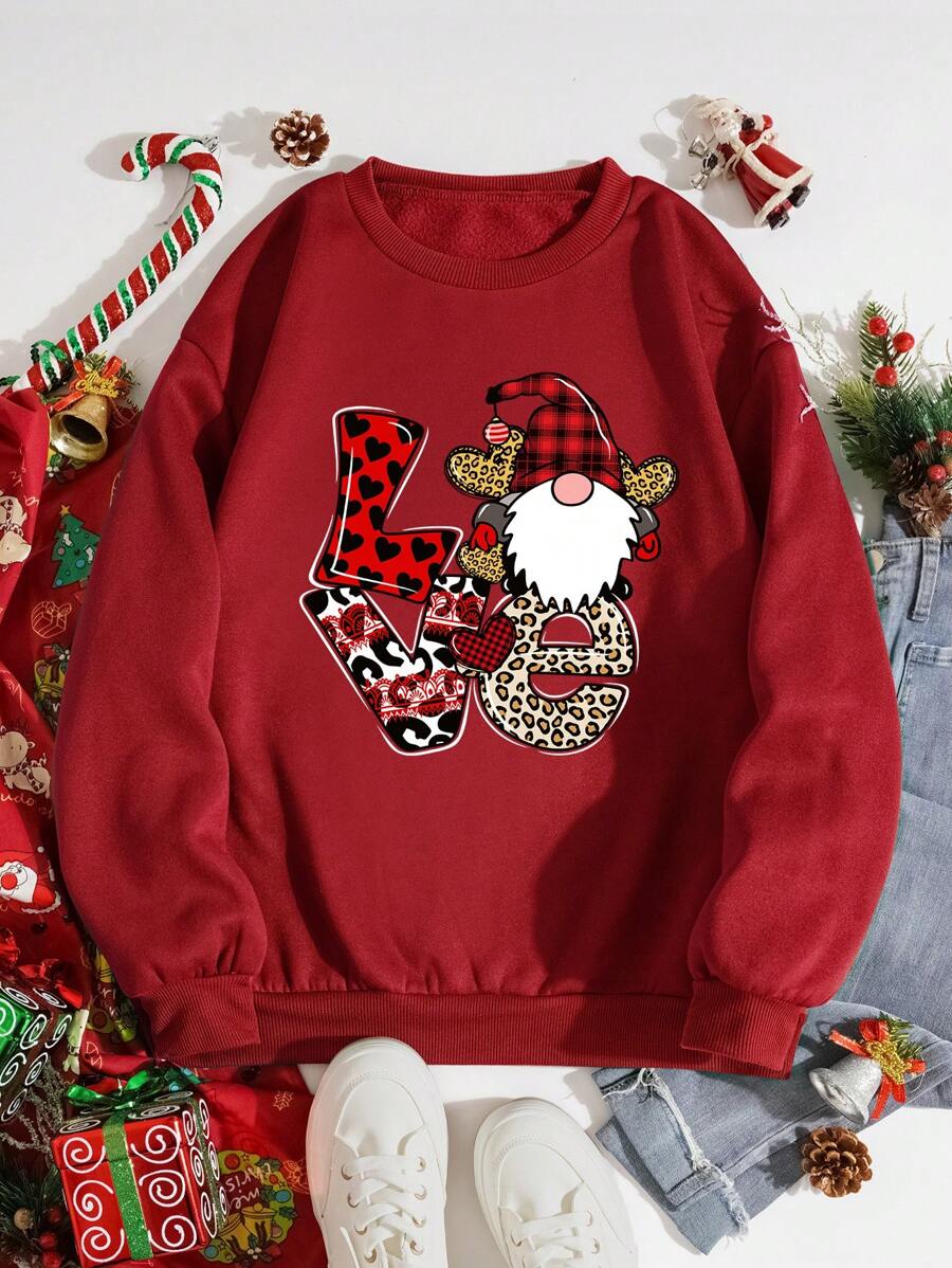 INAWLY In Giáng sinh Thả vai Áo nỉ - Đỏ - Xem 1