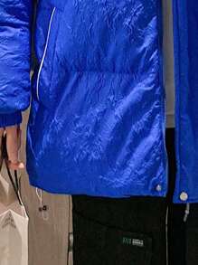 Claim Dot Men's Loose Fit Letter Patch Zip Up Padded Coat - Blue - View 5