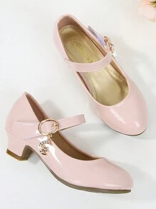 Zapatos De Piel Sintética De Tacón Alto Para Niña, Estilo Escolar Británico, Planos Para Estudiantes, Zapatos De Vestir Formales Para Actuación Infantil, Para Todas Las Estaciones - Rosa - Ver 3