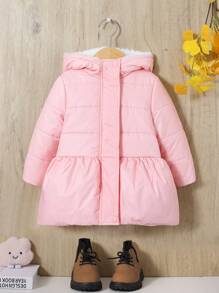 SHEIN Baby Girl Solid Zip Up Hooded Padded Coat