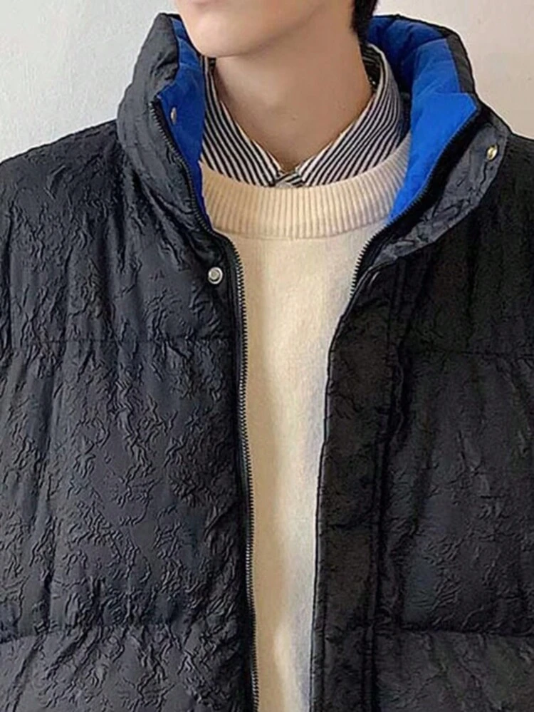 Loose Fit Men's Letter Patched Drop Shoulder Zipper Padded Coat