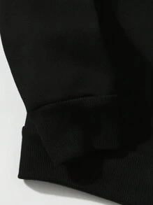SHEIN Essnce 塔楼字母图案保暖内衬卫衣，适合毕业季、返校季、教师节等场合，女士款，秋季返校套头卫衣 - 黑色 - 查看 4