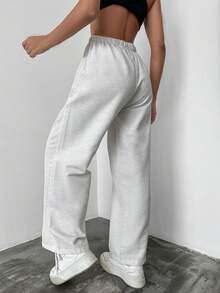 EURMUSE Solid Tie Waist Wide Leg Pants - Apricot - View 2