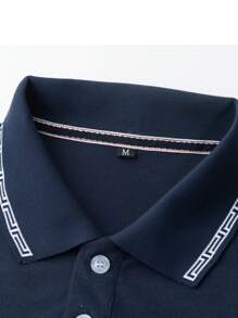 Manfinity Mode Men Embroidery Contrast Trim Polo Shirt - Navy Blue - View 6