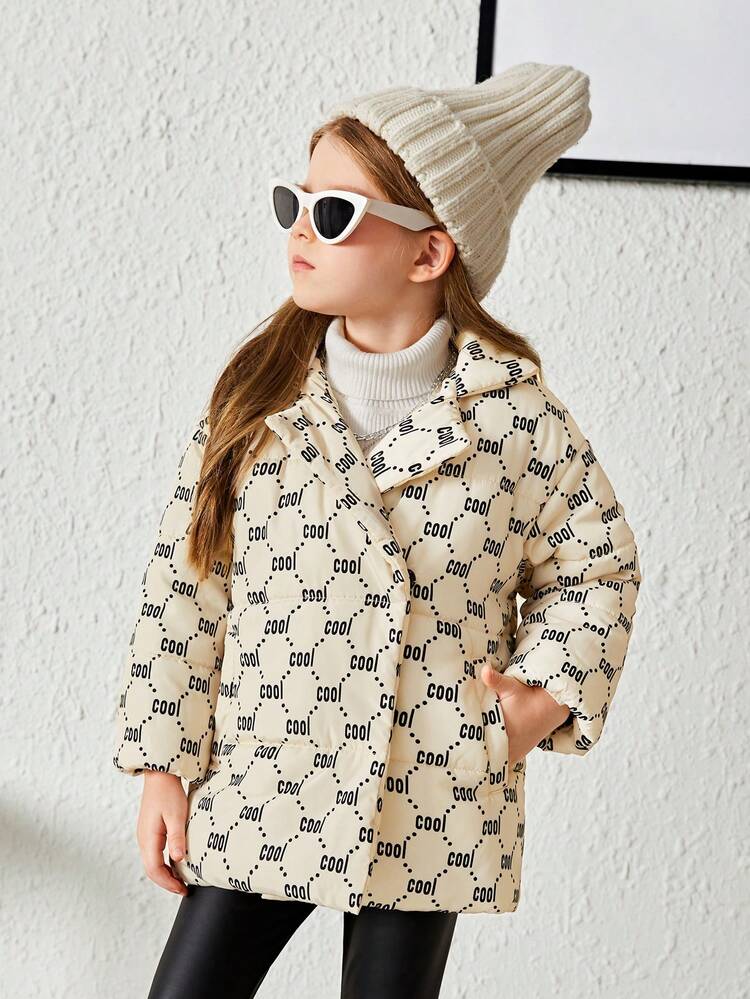 Young Girl Allover Print Padded Coat