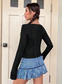SHEIN Qutie Solid Cut Out Tee - Black - View 3