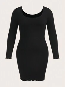 SHEIN BASICS Vestido ajustado unicolor de cuello scoop - Negro - Ver 1