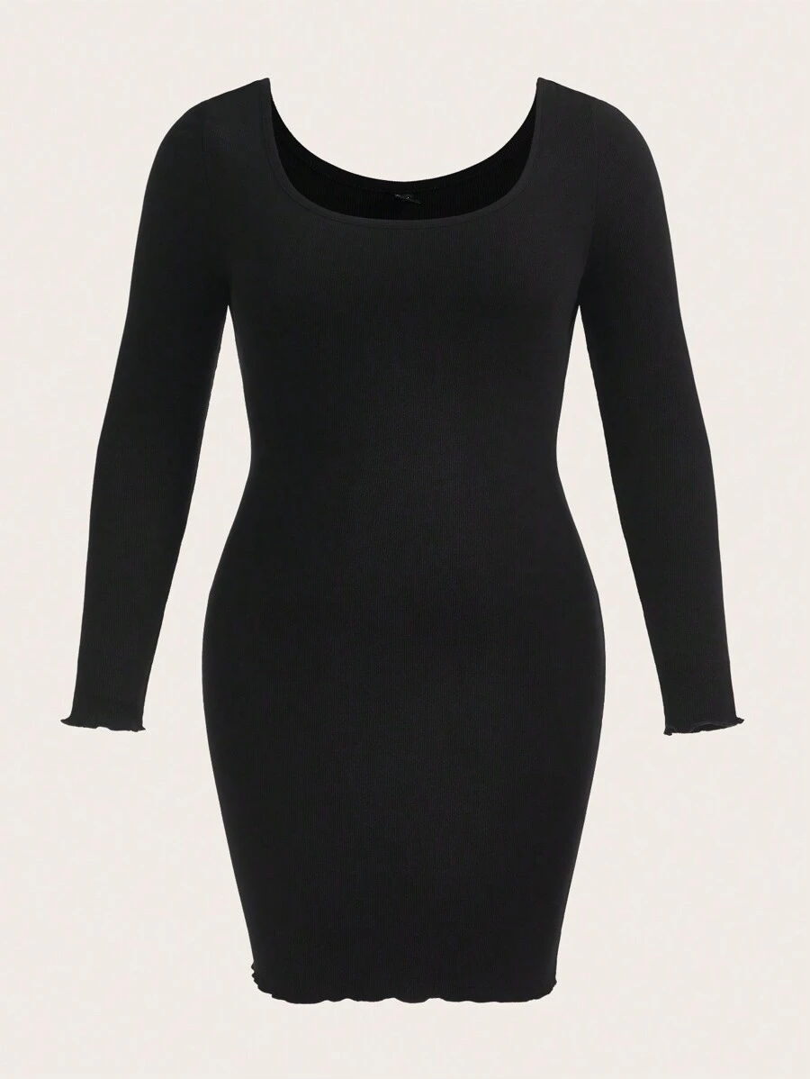 SHEIN BASICS Vestido ajustado unicolor de cuello scoop - Negro - Ver 1