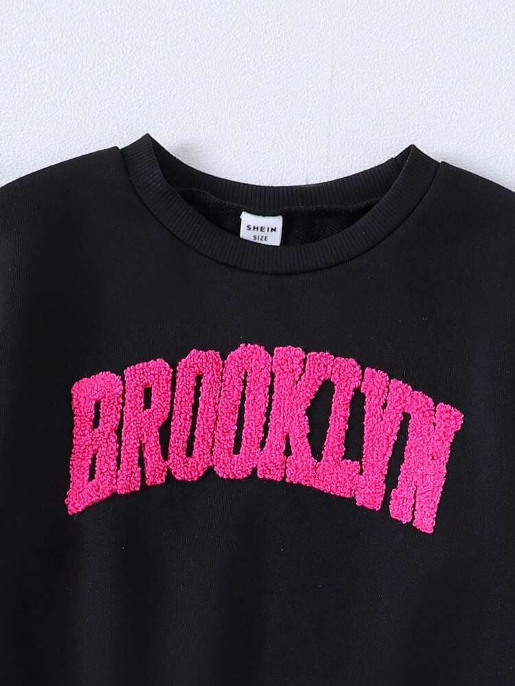 Tween Girl Letter Patched Sweatshirt