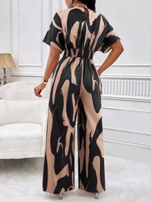 SOLERSUN Allover Print Batwing Sleeve Wide Leg Jumpsuit