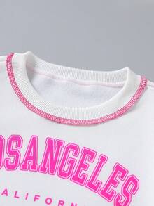 SHEIN Cô gái Tween Đồ họa Chữ cái Khâu trên cùng Lót nhiệt Áo chui đầu và quần thể thao - Màu Hồng Tươi - Xem 6