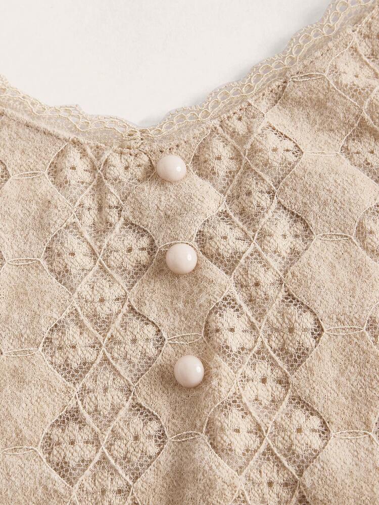 Plus Button Front Lace Cami Top