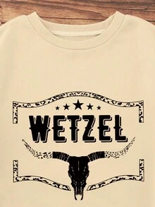 SHEIN EZwear Plus Letter Graphic Thermal Lined Sweatshirt - Khaki - View 5