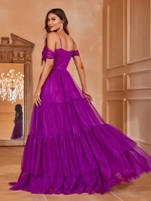 Faeriesty Vestido de noche formal para mujer con delicados tirantes finos, falda de tul en capas y silueta ajustada al Body. Perfecto para banquetes de boda, galas benéficas, cenas corporativas, ceremonias de premios y fiestas de lujo.