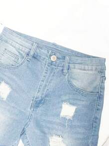Men Ripped Frayed Raw Hem Denim Shorts Jorts