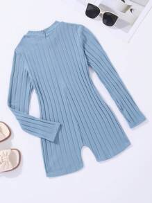 SHEIN Tween Girl Letter Patched Detail Romper - Baby Blue - View 2