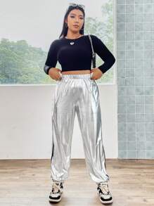 Flirla Hơn Tương phản Bên băng Quần - Bạc - Xem 4