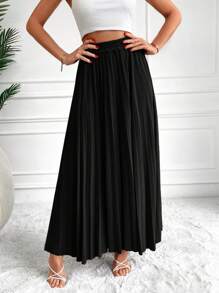 RueChic Solid Pleated Skirt - Black - View 5