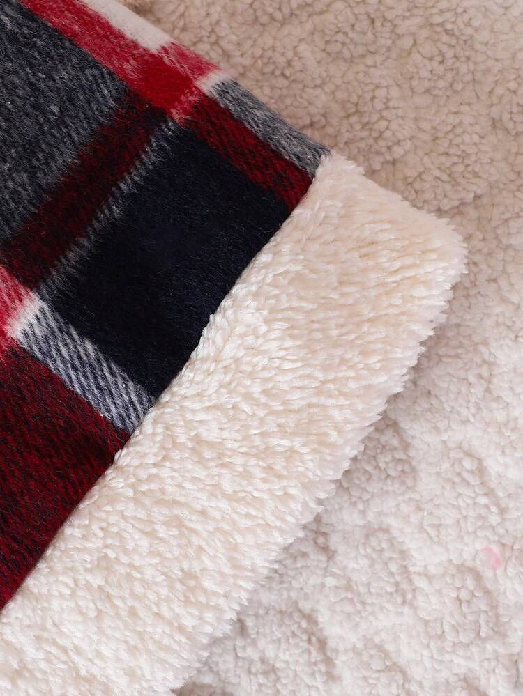 Baby Girl Plaid Print Borg Collar Jacket & Skirt