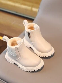 Kinder Schneestiefel, Jungen Und Mädchen Winter Stiefel Mit Weichem Anti-rutsch Pu Leder Obermaterial Und Plüsch Futter